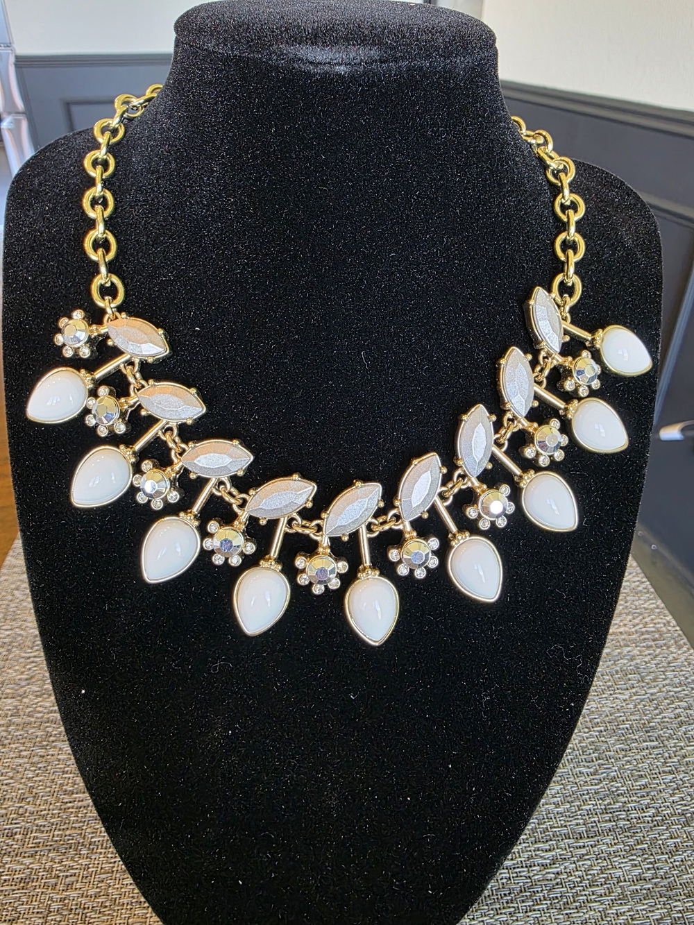Gold-Tone Floral White Teardrop Necklace